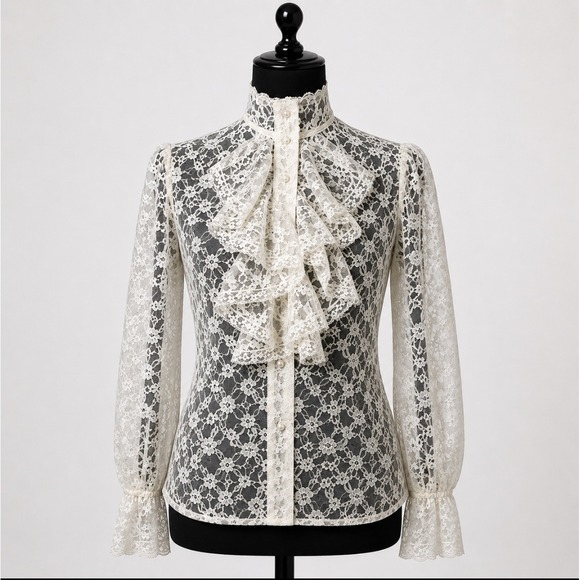 Alice Stuart Tops - Alice Stuart‎ Vintage Floral Lace Poet Top Ruffle Sz 10 Ivory Edwardian